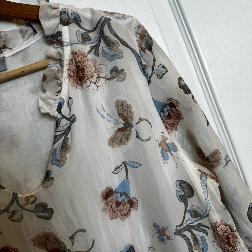 Angela Moda 100% Silk Floral Butterfly Blouse Made in Italy Size Large - Picture 6 of 10